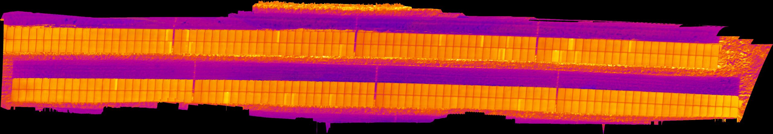 Thermografisches Orthomosaik einer Photovoltaikanlage zur Identifikation defekter Module und Temperaturabweichungen